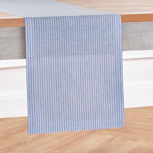 Solino Home 100% Pure Linen Table Runner, 14 x 90 in, Blue and White Stripe - Image 3