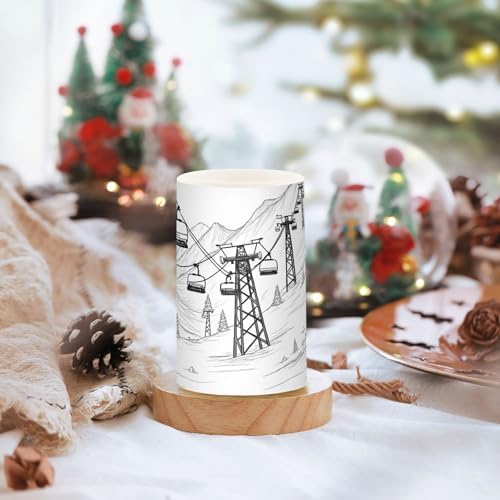ALAZA Mountain Ski Lift Sketch Flickering Flameless Candles Battery Operated with Remote Timer,Tea Light Candles LED Pillar Votive Candles Set of 2 for Outdoor Indoor Decorations - Image 5