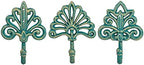 Sungmor Set of 3 Decorative Cast Iron Wall Hooks – Vintage Ornate Design with Antique Teal Finish – Heavy Duty Rustic Wall Hangers for Entryway, Bathroom, Kitchen, or Bedroom Decor by Sungmor