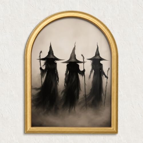 Wheatwin Halloween Witch Decor Wall Art, Spooky Arched Framed Wall Art by Wheatwin