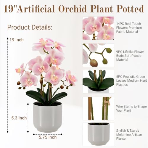 Fake Orchid-19”tall Artificial Indoor Potted Plant for Home Decor-Pink - Image 2