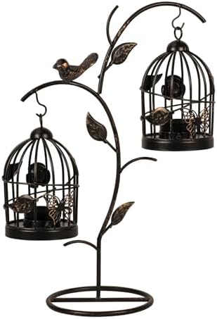 Decorative Birdcage Candle Holders for Tealight Candles, 13.8in Tall Black Vintage Candle Holder, Metal Bird cage Candle Stands for Rustic Home Decor Table Wedding Christmas Centerpiece Bird Decor by LANLONG