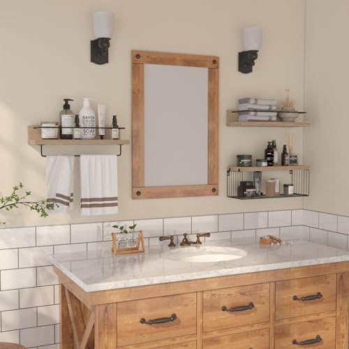 PopiShelves Bathroom Shelves Over Toilet for Wall, Floating Shelves with Storage Basket Paper Holer for Kitchen Living Room, Bedroom & Classroom, Set of 3 (Nature Wood) - Image 6