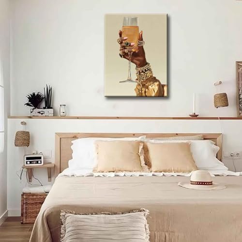 Black Woman Cocktail Canvas Wall Art Fashion Girl Martini Hand Painting Decor Pictures African American Goblet Bar Cart Posters Prints for Apartment Dining Living Room Bedroom Home Decoration - Image 5