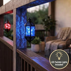 Vela Lanterns Hanging Moroccan Lantern with LED Twinkle Fairy Lights - Exotic Decorative Patio & Porch Decor, Indoor Outdoor Candle Lamp Holder with Chain (13" Large, Color Changing) - Image 2