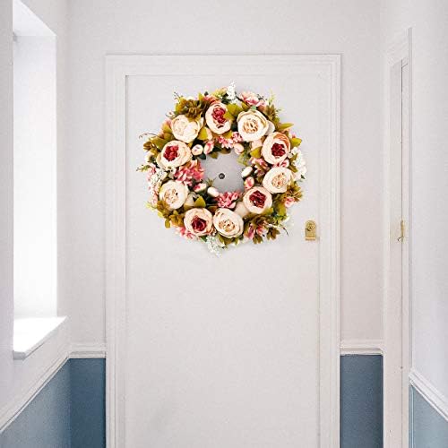 BOMAROLAN Artificial Peony Flower Wreath 19Inch Vintage Blooming Silk Peonies Spring Summer Fall Winter Large Wreaths Flower Green Leaves for Outdoor Front Door Indoor Wedding Wall Or Window Décor - Image 4