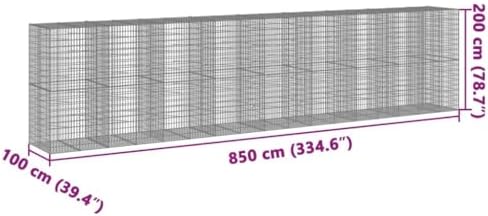 vidaXL Gabion Basket with Cover 334.6"x39.4"x78.7" Galvanized Iron - Image 7