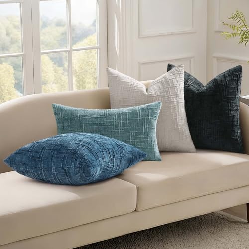 decorUhome Textured Chenille Throw Pillow Covers 24x24 Set of 2 Navy Blue - Image 5