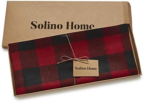 Solino Home 100% Pure Linen Table Runner, 14 x 72 in, Red and Black Check - Image 5