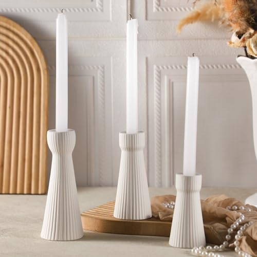 Mumufy 6 Pcs White Taper Candle Holder Candlesticks, Ceramic Candle Stick - Image 3