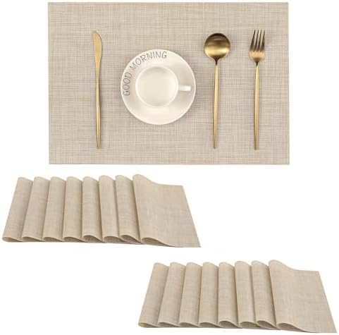 Leetaltree Woven Vinyl Beige Placemats Set of 16, Linen Look & Easy to Clean by Leetaltree-ArtatEveryTable