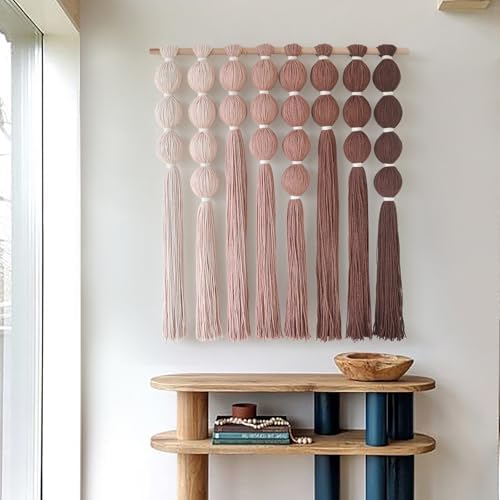 Macrame Wall Hanging Dip Dyed Red Yarn Balls Tassel Boho Decor 27"W*31"L - Image 3