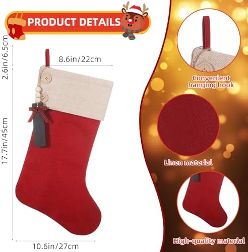 19.5 inch Personalized Burlap Christmas Stockings，Blank Wooden Tags DIY Name,Holiday Party Decor（12Pcs） - Image 2