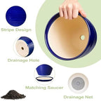 Round Ceramic Planter - Modern 8 Inch Plant Pot with Drainage Hole and Tray for Flower Indoor Outdoor Garden Decor Blue - Image 5