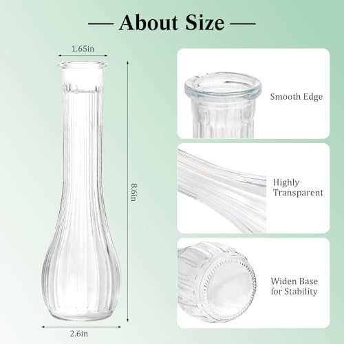 12 Pcs Clear Ribbed Glass Bud Vases for Centerpiece 8.5 Inch - Image 2