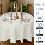 White Round Tablecloth 70 Inch Cloth for 5ft Tables (4-6 Seats) - Cotton & Polyester - Wrinkle/Fade Resistant - Washable & Reusable - 1PC Circle Table Cover for Wedding, Party & Dining, Bows Jacquard - Image 4