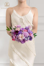 TINGE TIME Artificial Wedding Flower Combo, Rose Dahlia Purple Flowers - Image 5