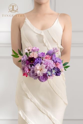 TINGE TIME Artificial Wedding Flower Combo, Rose Dahlia Purple Flowers - Image 5