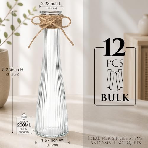 Set of 12 Clear Glass Bud Vases for Centerpiece, Ribbed - Image 2