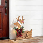 Glitzhome 25.75"H Lighted Christmas Reindeer Porch Sign,Chunky Wood Reindeer Porch Decor with Timer,Merry Christmas Welcome Sign for Holiday Party Indoor Outdoor Xmas Decorations - Image 4