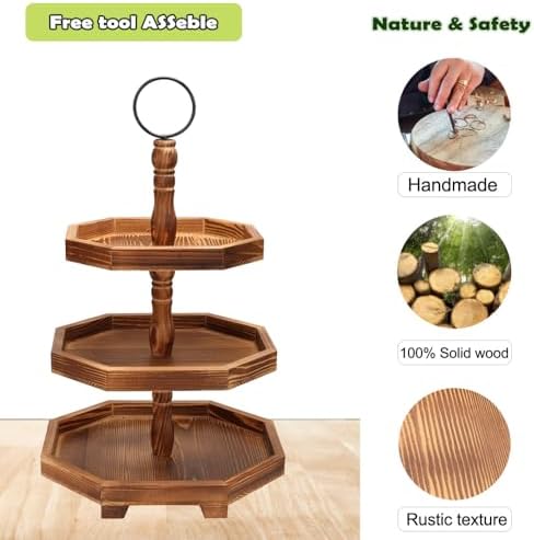 MRPAPA Tiered Tray Stand Wood Tier Serving Tray, Three Decorative Trays, Wooden Cupcake Stand 3 Tiered Farmhouse Trays for Home Decor(L 13.8” W 12.5” H 21.8”) - Image 5