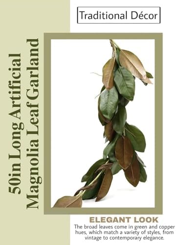 Serene Spaces Living 50in Long Artificial Magnolia Leaf Garland, Ideal to Hang at Wedding, Store Display, Window Sill, Fall Decor, Perfect Holiday Décor, Set of 4 - Image 2