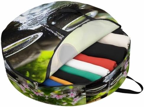 30 Inch Round Storage Bag 1 Pack,Zen Meditation Lake Water Waterproof Wreath Storage Container with Handles&Zipper Natural Landscape Closet Organizer Bags Garland Box - Image 2