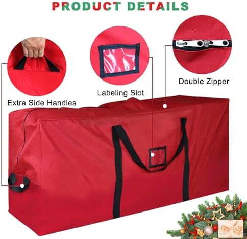 Christmas Tree Storage Bag, 9 ft, 600D Oxford, PURE RED - Image 4