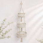 Macrame Hanging Fruit Basket, 3-Tier Boho Kitchen Storage (White) by Unknown