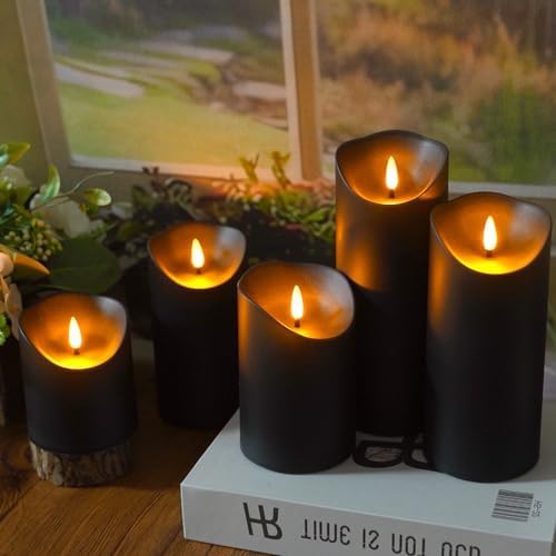 Eebuss Flameless Candles with Remote Timer, Battery Operated Realistic Flickering LED Candles, 9 Packs Fake Candles for Home Decor (D3 x H 3" 4" 5" 6" 7") (Black) - Image 2