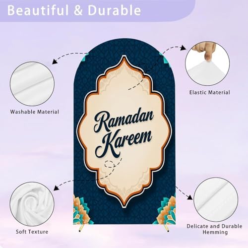 7.2FT Arch Backdrop Cover Ramadan Mubarak Runner Ramadan Decor Ramadan Table Wedding Arch Cover Spandex Fitted Stretchy Backdrop Stand Covers for Birthday Party Wedding Decoration - Image 4