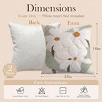 Summer Daisy Throw Pillow Covers 18x18 Inch Set of 2, Chenille Embroidered Pillowcase with 3D Tufted White Flowers Sage Green Leaves, Boho Decorative Cushion Covers for Couch Sofa Bed - Image 2