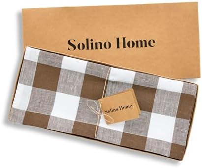 Solino Home 100% Linen Table Runner, 14 x 108 in, Brown and White Check - Image 5