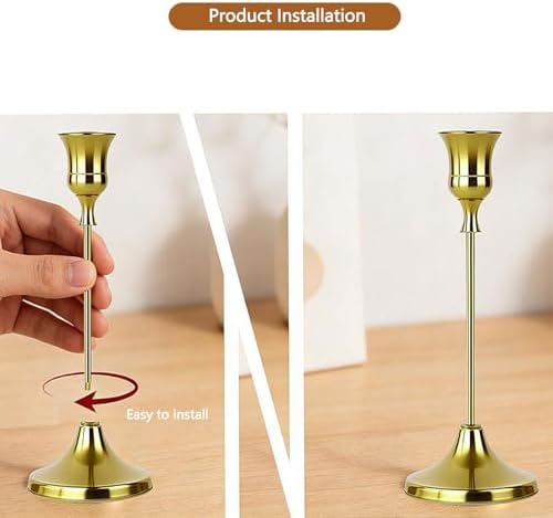6 Sets Candle Holder Brass Metal Candlestick Holders - Vintage Modern Metal Taper Candle Holders, Decorative Centerpiece for Table Mantel, Wedding Kitchen Home Decor, Wedding Gift,18Pcs - Image 5