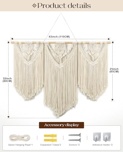 Tempospark Macrame Wall Hanging, 43"x32" Boho Wall Tapestry, Large Wall Art for Bedroom, Living Room, Dining Room, Nursery, Gallery, Office (Weave) - Image 5