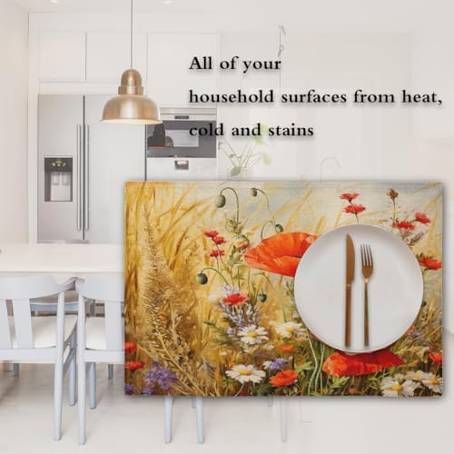 Art Flower Poppy Floral Retro Placemats Set of 6 Decorative Dinner Place Mats Washable Table Mat for Gifts, Holiday, Birthday Party, Wedding & Dining - Image 7