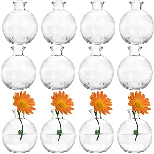 SOUJOY Set of 12 Small Glass Ball Bud Vase, Unique Mini Low Sitting Flower Vase, Clear Floral Centerpieces for Home Decor, Weddings, Floral Arrangements, Events, Parties by SOUJOY