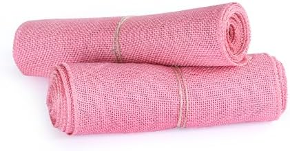 MDS® Pack of 12 Natural Burlap Table Runner, 12 x 72 Inch, Jute Rustic Farmhouse Boho Table Decor for Wedding Reception, Dining Table, Bridal Shower, Baby Shower & Party Decorations - Pink - Image 5