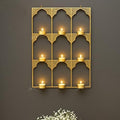 Divyakosh Golden Wall Mounted Nine Tea Light Candle Holder Stand– Decorative Iron Frame | Moroccan Arch Design | Festive Home Decor for Diwali, Pooja Room & Living Room Accent | by Divyakosh