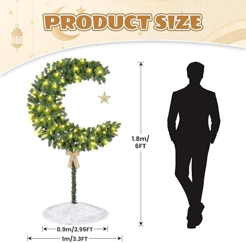6 FT Ramadan Tree 100 LED Lighted Eid Tree Crescent Moon Tree for Home Indoor Decorations - Image 2