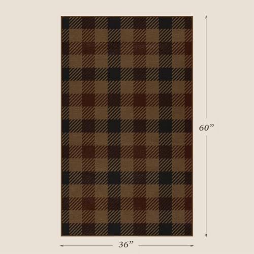 JTJ Easy Jute 3x5 Outdoor Rug, Black & Brown Plaid, Washable - Image 2