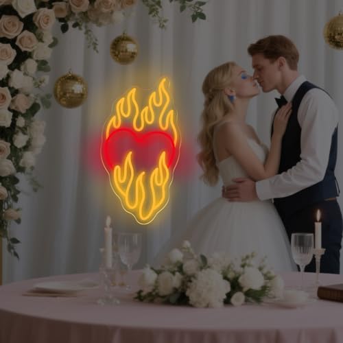 Heart With Fire Neon Sign, Love Neon Light, Burning Heart Decor - Image 2