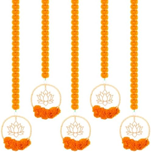 Unbranded 5 Pcs 69.6in Artificial Marigold Garland, Lotus Bead Diwali Decor by Tianxunewtig