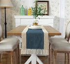 Farmhouse Rustic Faux Linen Dining Table Runner 15 x 79 Inch Blue - Image 2