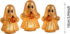 Set of 3 Illuminated Mercury Glass Ghosts, LED Halloween Ghost Decorations with Pumpkins, Cute Ghost Figurines Warm Light Tabletop Ornaments for Mantel Shelf, Fall Party Home Decor - Image 6