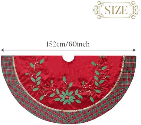 Valery Madelyn 60" Red Green Gold Christmas Tree Skirt for Tree Decorations - Image 6