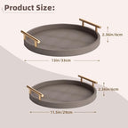 2 Piece Coffee Brown Round Serving Tray with Handles, Woven-Texture Faux Leather Ottoman Tray for Living Room, Decorative Tray for Coffee Table Home Decor - Image 6