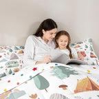Kids Camper Theme Comforter Set Twin 2Pcs, Happy Camping Bedding Set, Travel Car Rv Accessories Down Comforter, Botanical Flowers Mountain Adventure Quilt, Cute Camper Duvet Insert Bedroom Decor - Image 5