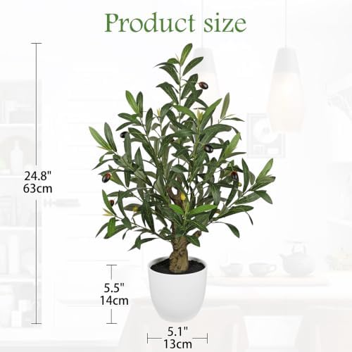 Briful 24.8 Inch Artificial Olive Tree in White Pot for Tabletop Decor - Image 2