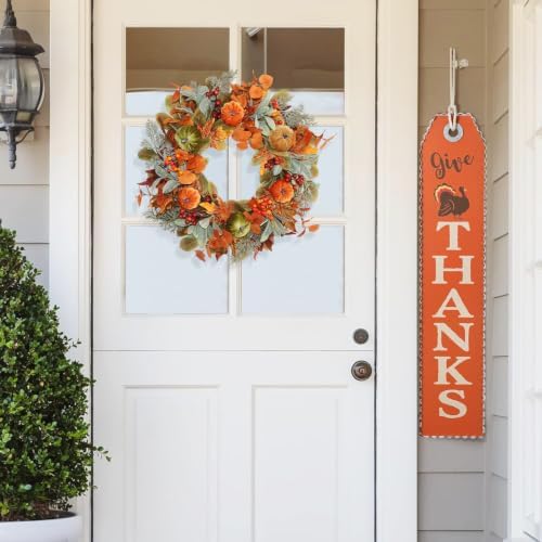 20 Inch Pre-Lit Pumpkin Fall Wreath for Front Door, 30 White LEDs - Image 3